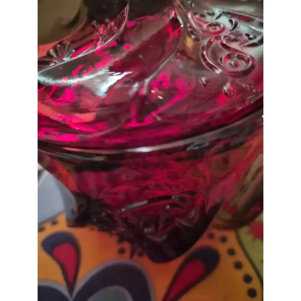 Vintage Fenton Art Glass Candy Dish In A Deep Ruby Red Amberina Color Yellow
